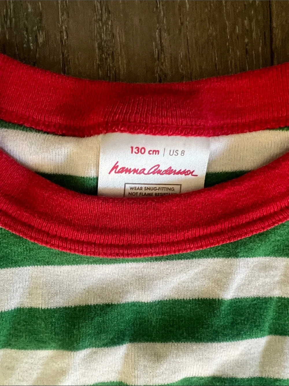 Hanna Andersson Green & White Striped Pajama Set with Red Trim